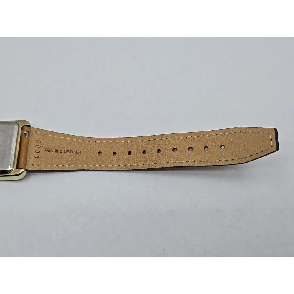 Rebecca Minkoff Womens Black Dial Tank Dress Watch New Battery Gold Tone Leather